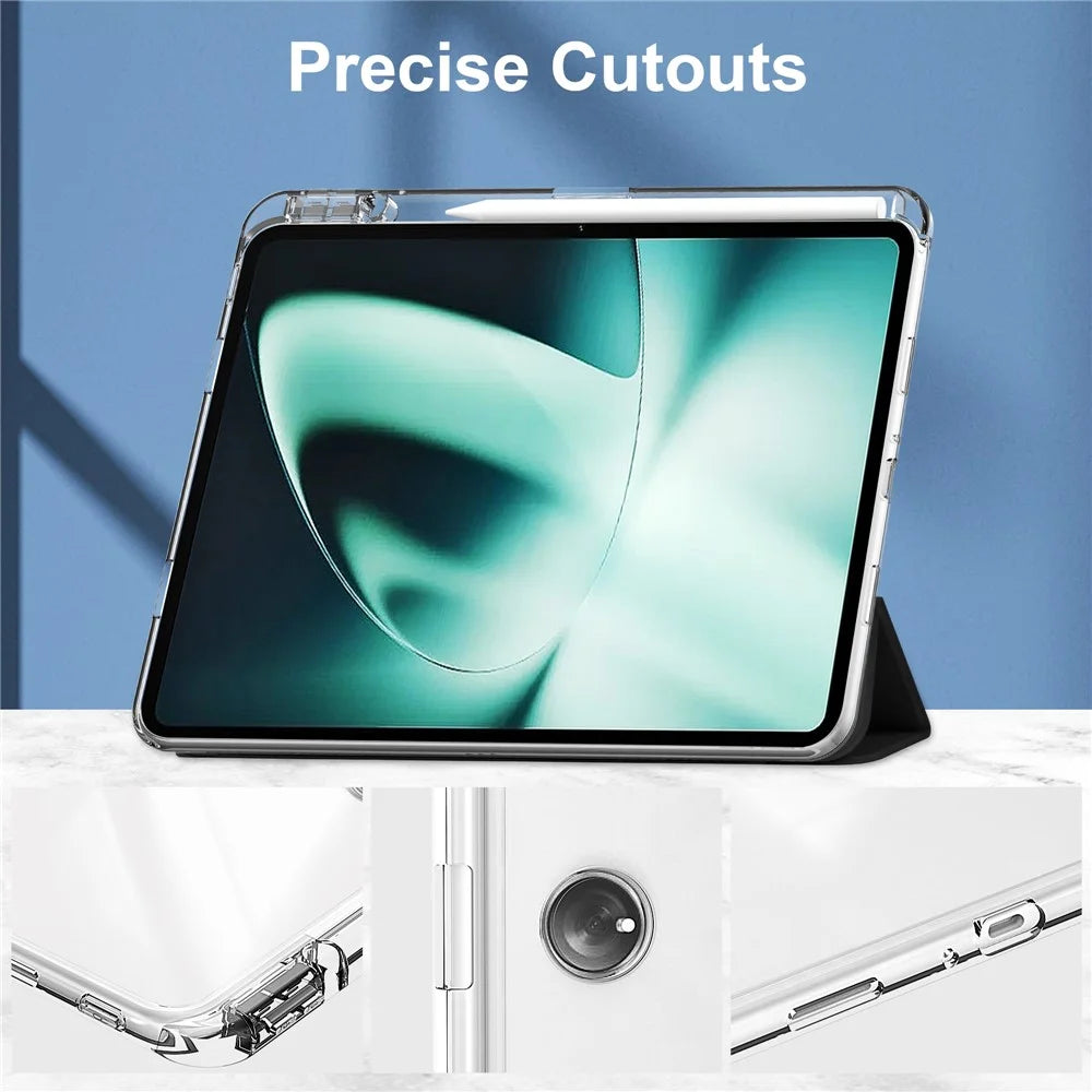 For OnePlus Pad Auto Sleep / Wake Case PU Leather + TPU + Acrylic Stand Transparent Tablet Cover with Pen Slot - Black - 2