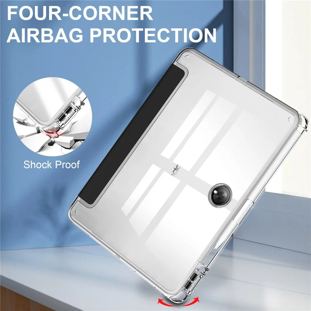 For OnePlus Pad Auto Sleep / Wake Case PU Leather + TPU + Acrylic Stand Transparent Tablet Cover with Pen Slot - Black - 5