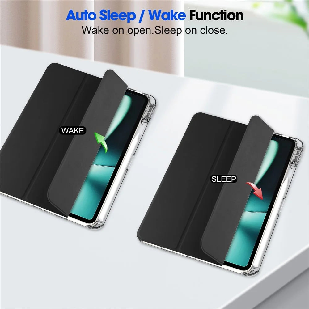For OnePlus Pad Auto Sleep / Wake Case PU Leather + TPU + Acrylic Stand Transparent Tablet Cover with Pen Slot - Black - 6