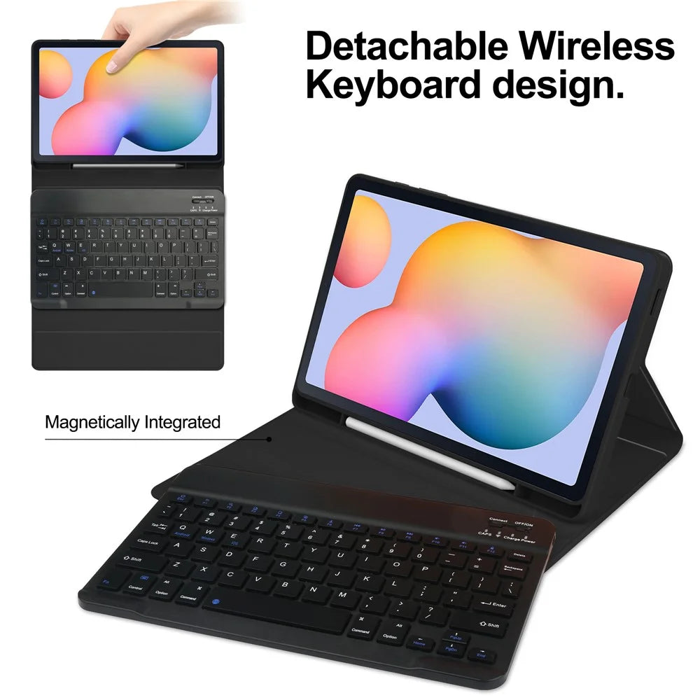For Samsung Galaxy Tab S6 Lite (2024) / S6 Lite (2022) / S6 Lite (2020) Leather Case with Detachable Keyboard Stand Cover - Black - 2