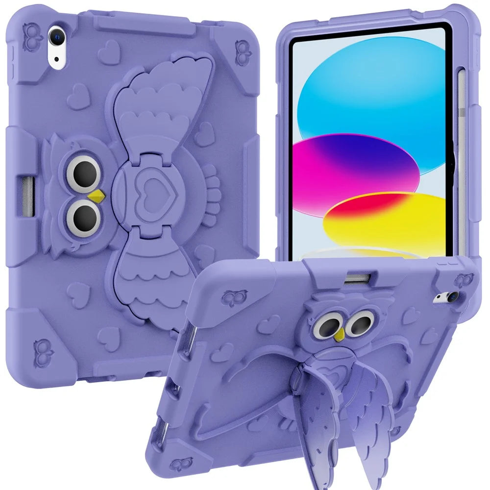For iPad (2025) / 10.9 (2022) Silicone Protective Cover PC Kickstand Kids Friendly Tablet Case - Light Purple - 1