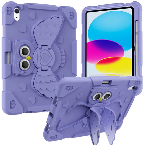 For iPad (2025) / 10.9 (2022) Silicone Protective Cover PC Kickstand Kids Friendly Tablet Case - Light Purple - 1