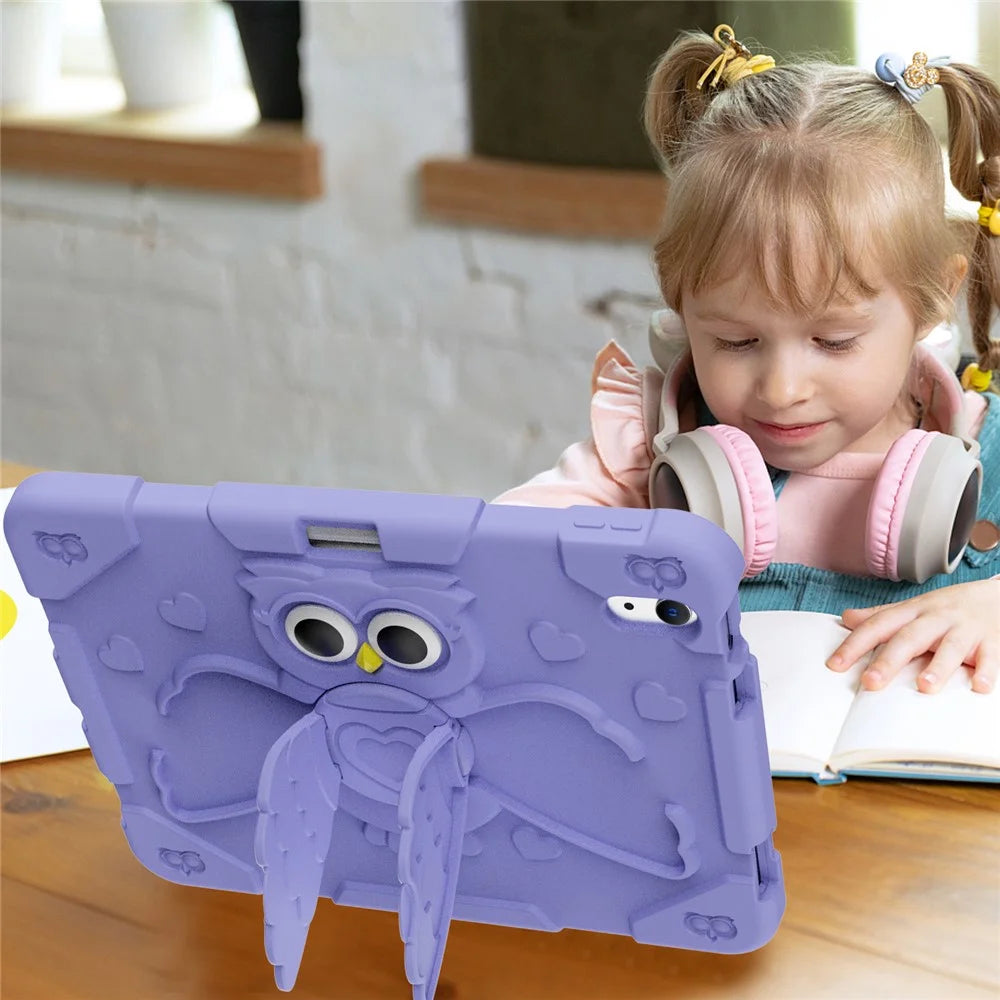 For iPad (2025) / 10.9 (2022) Silicone Protective Cover PC Kickstand Kids Friendly Tablet Case - Light Purple - 4