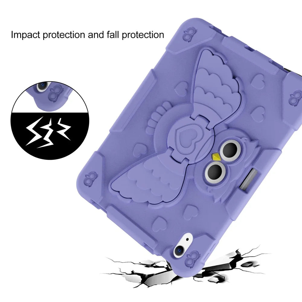 For iPad (2025) / 10.9 (2022) Silicone Protective Cover PC Kickstand Kids Friendly Tablet Case - Light Purple - 5