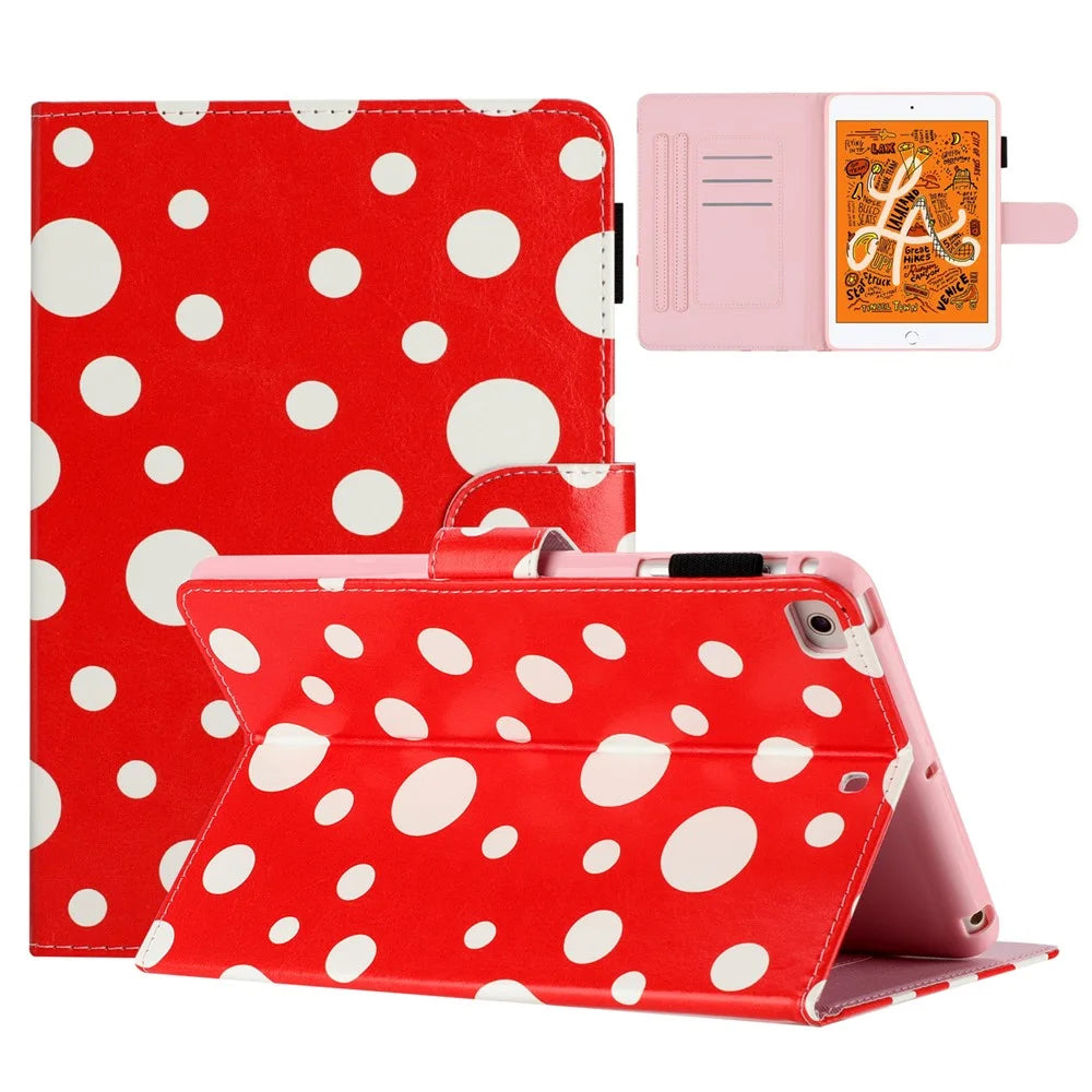 For iPad Air (2013) / Air 2 / iPad Pro 9.7 inch (2016) / iPad (2017) / (2018) Dot Printed Protective Tablet Case PU Leather Flip Cover - Red / White Dot - 1