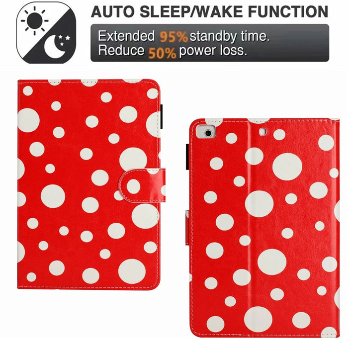 For iPad Air (2013) / Air 2 / iPad Pro 9.7 inch (2016) / iPad (2017) / (2018) Dot Printed Protective Tablet Case PU Leather Flip Cover - Red / White Dot - 5