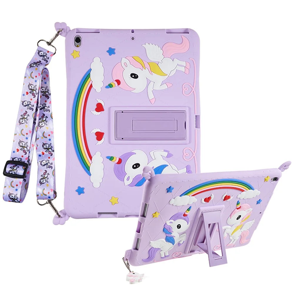 For iPad Pro 10.5-inch (2017) / Air 10.5 inch (2019) Silicone+PC Tablet Cover Cute Decor Kickstand Case with Strap - 1