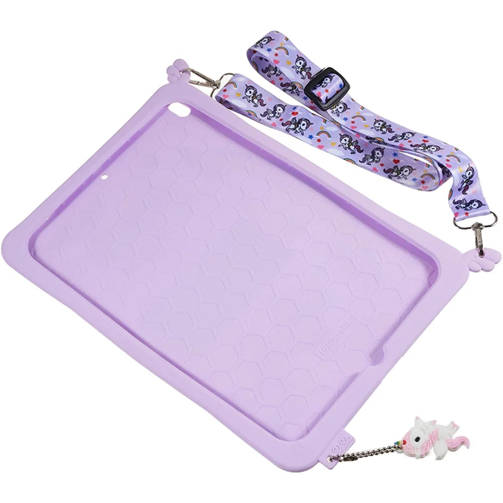 For iPad Pro 10.5-inch (2017) / Air 10.5 inch (2019) Silicone+PC Tablet Cover Cute Decor Kickstand Case with Strap - 6