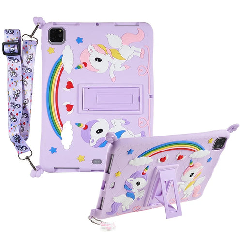 For iPad Pro 11 (2020) / (2021) / (2022) / iPad Air (2020) / (2022) Hard PC Kickstand Silicone Tablet Cover Case with Strap - 1