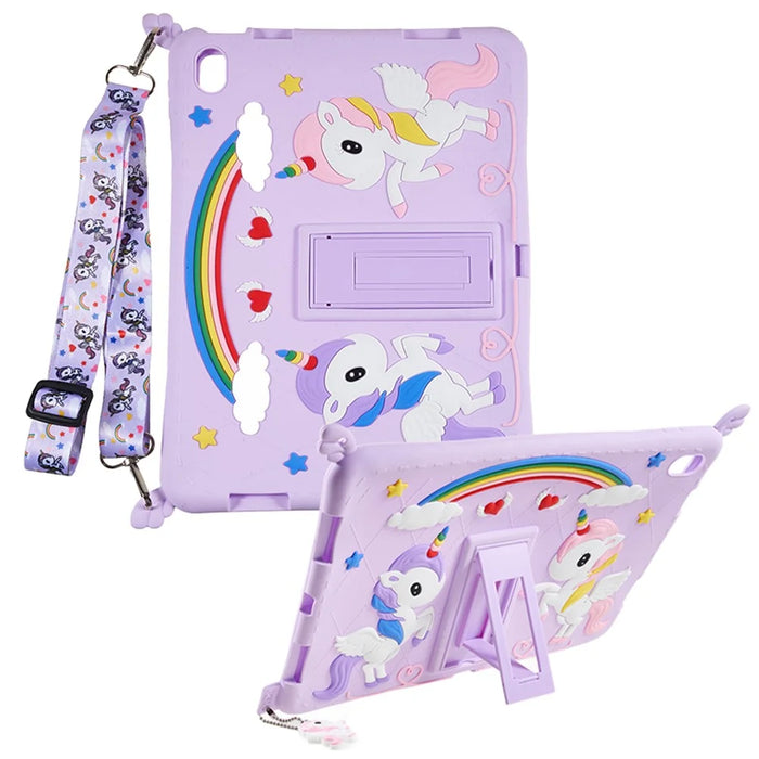 Cute Decor Tablet Shell for iPad (2025) / 10.9 (2022) Silicone+PC Tablet Cover Kickstand Case with Strap - 1