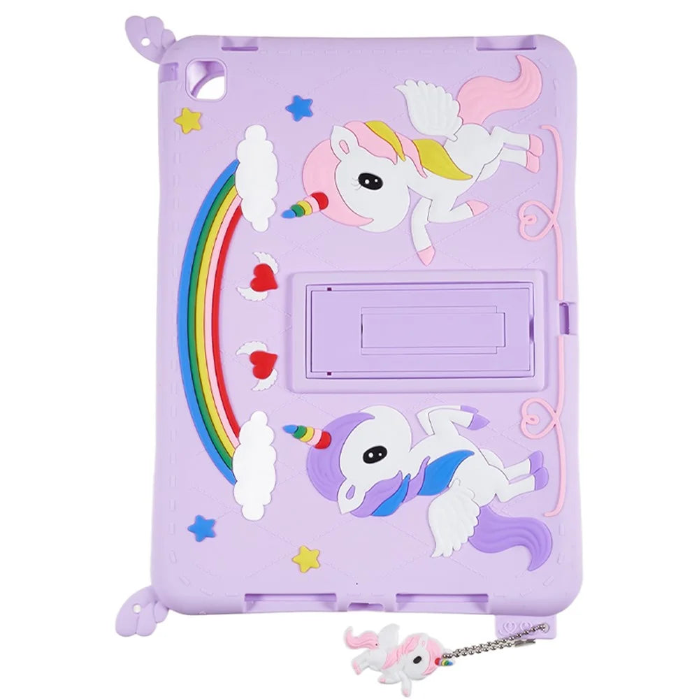 For iPad Air (2013) / Air 2 / iPad 9.7-inch (2017) / (2018) Cute Decor Shockproof Silicone+PC Tablet Cover Kickstand Case with Strap - 2