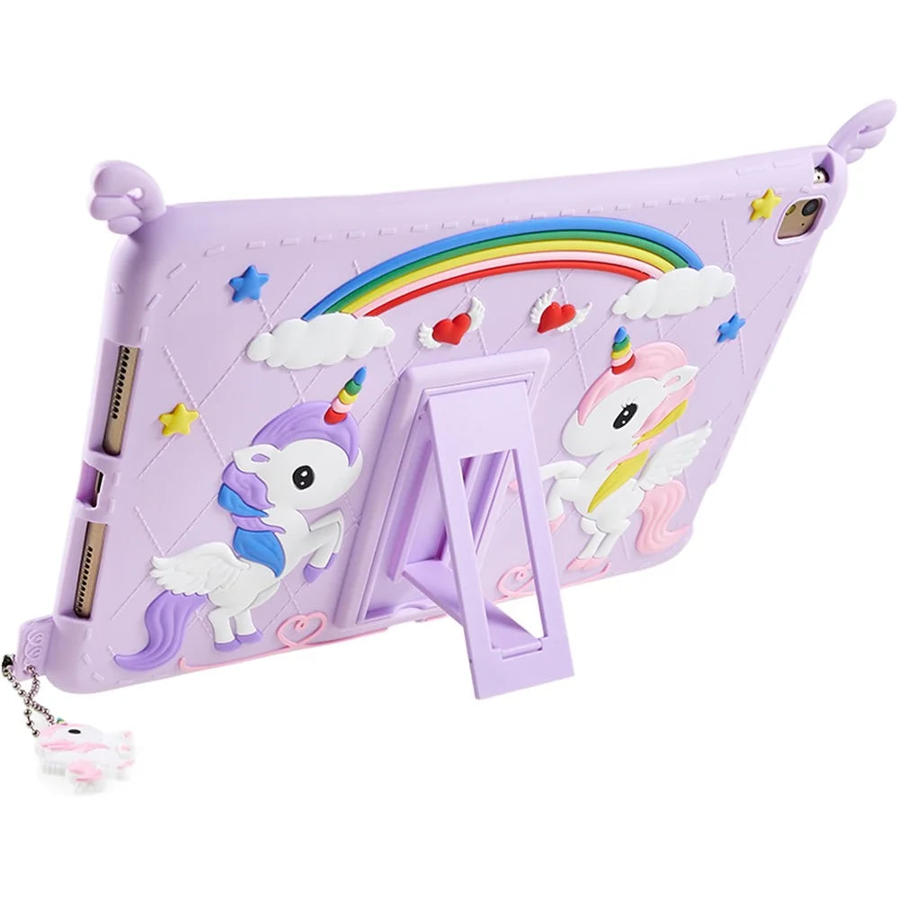 For iPad Air (2013) / Air 2 / iPad 9.7-inch (2017) / (2018) Cute Decor Shockproof Silicone+PC Tablet Cover Kickstand Case with Strap - 4