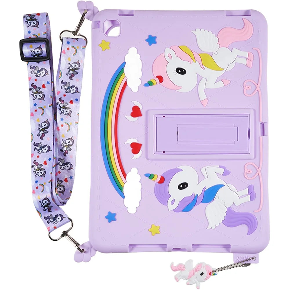 For iPad Air (2013) / Air 2 / iPad 9.7-inch (2017) / (2018) Cute Decor Shockproof Silicone+PC Tablet Cover Kickstand Case with Strap - 6