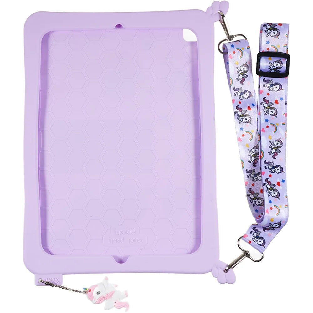 For iPad Air (2013) / Air 2 / iPad 9.7-inch (2017) / (2018) Cute Decor Shockproof Silicone+PC Tablet Cover Kickstand Case with Strap - 7