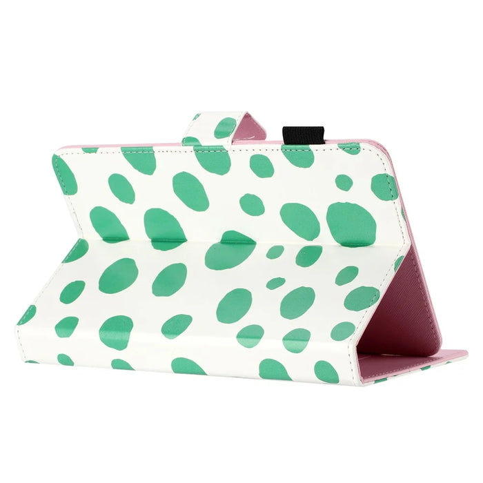 7-inch Tablet PU Leather Card Holder Stand Case Dots Pattern Auto Wake / Sleep Tablet Cover - White / Green Dots - 4