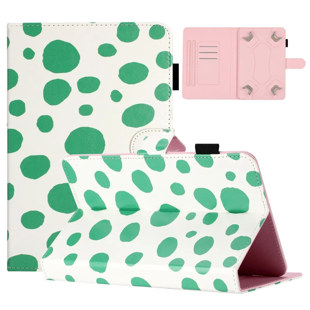 10-inch Dots Pattern Anti-scratch PU Leather Card Holder Stand Case Auto Wake / Sleep Tablet Cover - White / Green Dots - 1