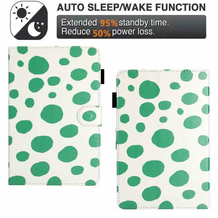 10-inch Dots Pattern Anti-scratch PU Leather Card Holder Stand Case Auto Wake / Sleep Tablet Cover - White / Green Dots - 5