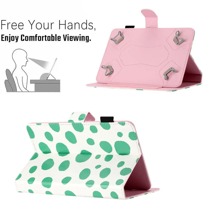 10-inch Dots Pattern Anti-scratch PU Leather Card Holder Stand Case Auto Wake / Sleep Tablet Cover - White / Green Dots - 6
