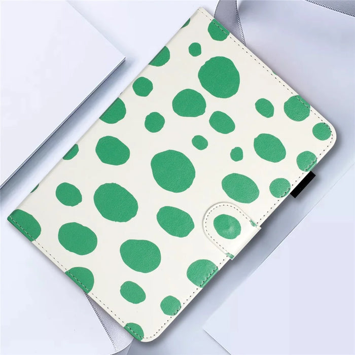 10-inch Dots Pattern Anti-scratch PU Leather Card Holder Stand Case Auto Wake / Sleep Tablet Cover - White / Green Dots - 7
