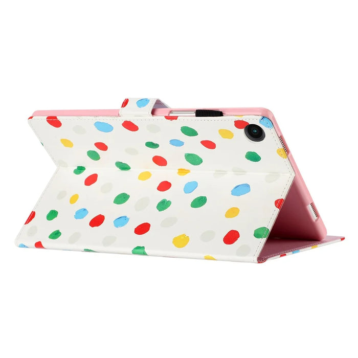 For Samsung Galaxy Tab A8 10.5 (2021) X200 / X205 Dots Pattern PU Leather Stand Case Card Holder Tablet Cover - White / Multi-color Dots - 4