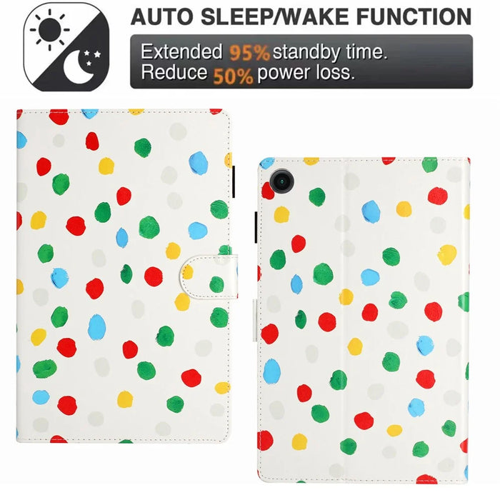 For Samsung Galaxy Tab A8 10.5 (2021) X200 / X205 Dots Pattern PU Leather Stand Case Card Holder Tablet Cover - White / Multi-color Dots - 5