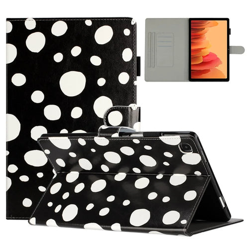 For Samsung Galaxy Tab A7 10.4 (2020) / (2022) Dots Pattern PU Leather Stand Case Tablet Cover with Card Slots - Black / White Dots - 1