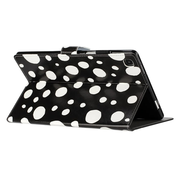 For Samsung Galaxy Tab A7 10.4 (2020) / (2022) Dots Pattern PU Leather Stand Case Tablet Cover with Card Slots - Black / White Dots - 4