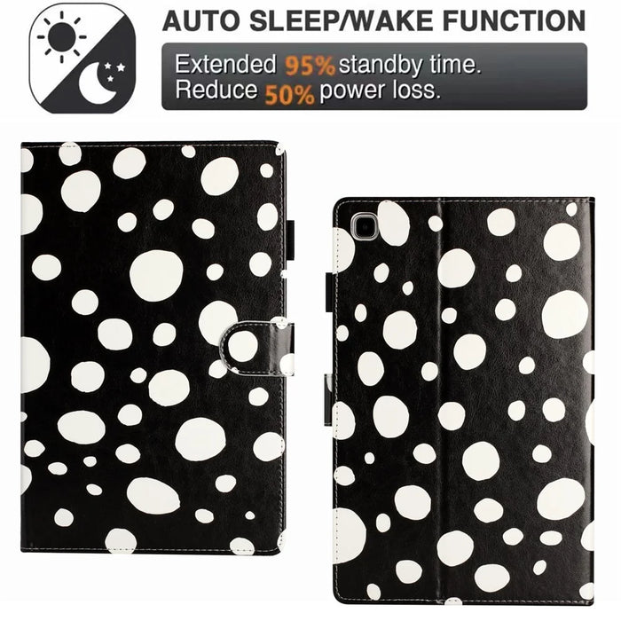 For Samsung Galaxy Tab A7 10.4 (2020) / (2022) Dots Pattern PU Leather Stand Case Tablet Cover with Card Slots - Black / White Dots - 5