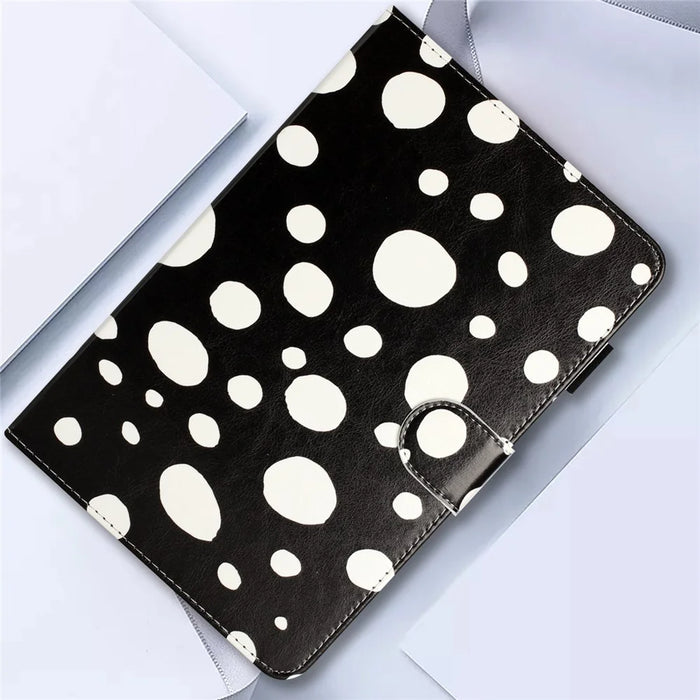 For Samsung Galaxy Tab A7 10.4 (2020) / (2022) Dots Pattern PU Leather Stand Case Tablet Cover with Card Slots - Black / White Dots - 7