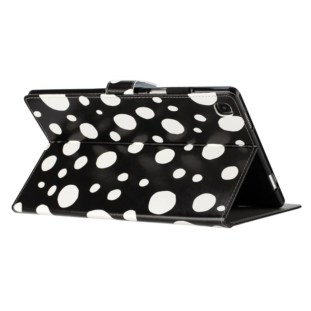 For Samsung Galaxy Tab A7 Lite 8.7-inch T200 / T225 PU Leather Stand Case Dots Pattern Card Holder Tablet Cover - Black / White Dots - 4