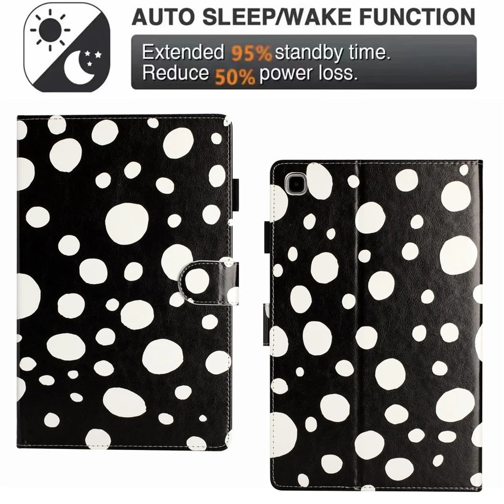 For Samsung Galaxy Tab A7 Lite 8.7-inch T200 / T225 PU Leather Stand Case Dots Pattern Card Holder Tablet Cover - Black / White Dots - 5