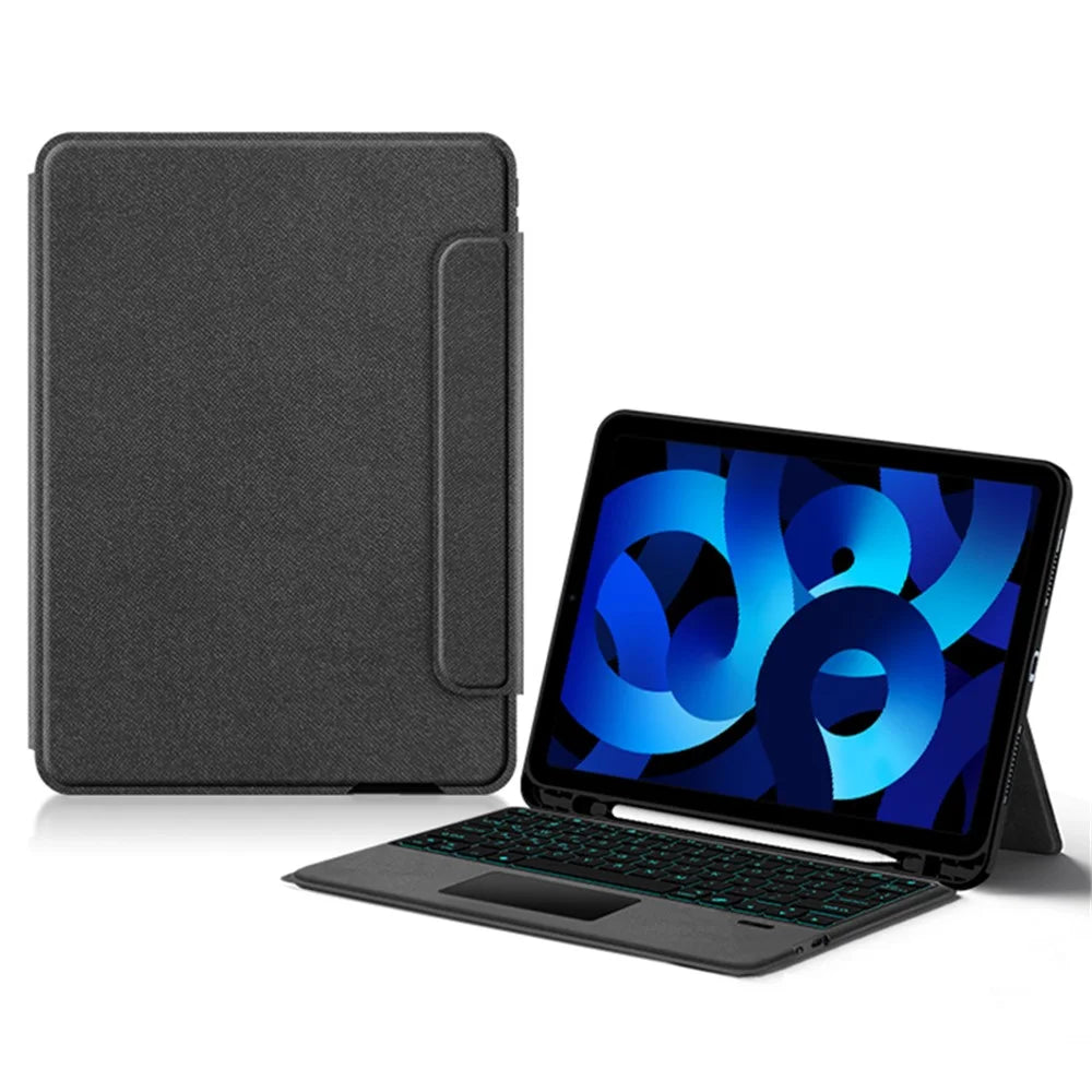 For iPad Air (2022) / (2020) Leather Case + Touchpad Bluetooth-compatible Keyboard with Backlit - 1