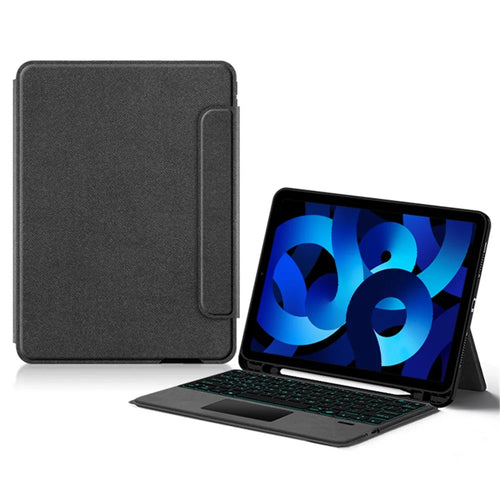 For iPad Air (2022) / (2020) Leather Case + Touchpad Bluetooth-compatible Keyboard with Backlit - 1