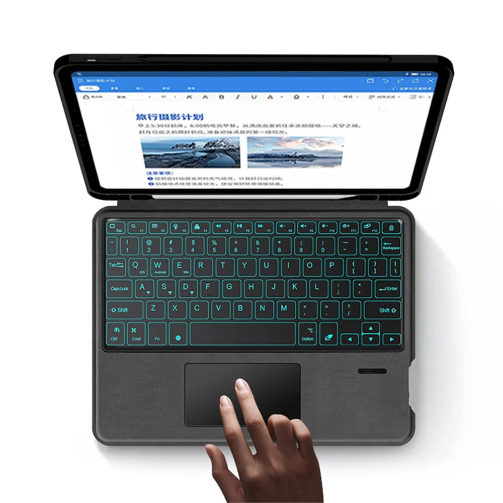 For iPad Air (2022) / (2020) Leather Case + Touchpad Bluetooth-compatible Keyboard with Backlit - 2