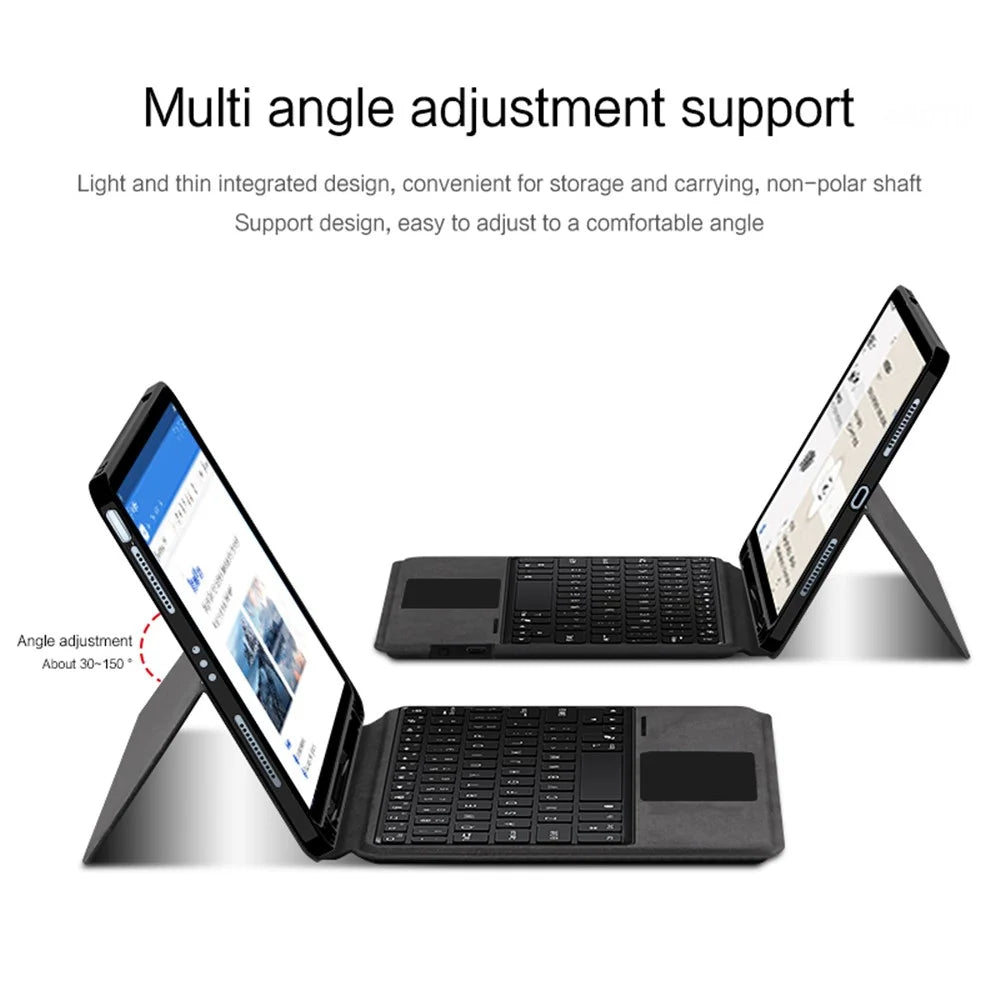 For iPad Air (2022) / (2020) Leather Case + Touchpad Bluetooth-compatible Keyboard with Backlit - 3