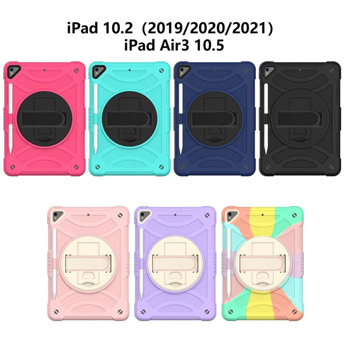 Kickstand Tablet Case for iPad 10.2 (2019) / (2020) / (2021) / iPad Air 10.5 inch (2019) , Silicone+PC Rugged Shockproof Cover with Hand Strap / Pencil Holder - Mint Green - 6