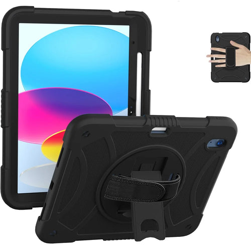 For iPad (2025) / 10.9 (2022) Silicone+PC Tablet Case Kickstand Anti-Slip Drop Protection Cover with Pencil Holder - Black - 1
