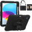 For iPad (2025) / 10.9 (2022) Rotating Kickstand Tablet Case Silicone+PC Anti-Drop Cover with Pencil Holder / Shoulder Strap - Black - 1