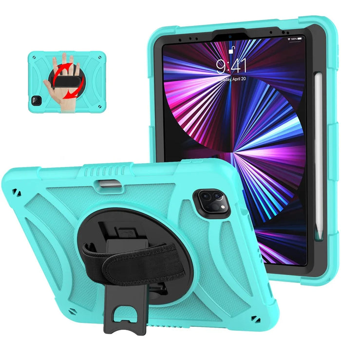 Tablet Case for iPad Pro 11 (2018) / (2020) / (2021) / (2022) / iPad Air (2020) / (2022) , Silicone+PC Rotating Kickstand Protective Cover with Pencil Holder - Mint Green - 1