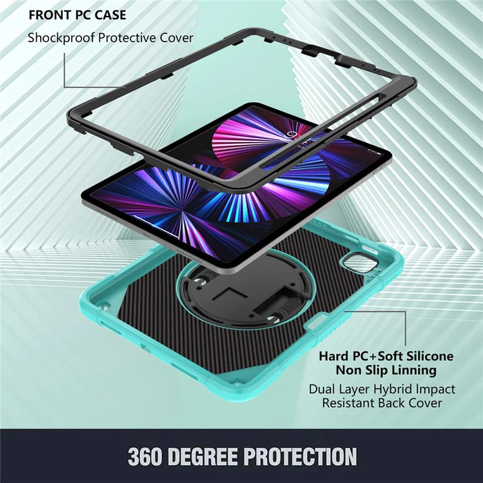 Tablet Case for iPad Pro 11 (2018) / (2020) / (2021) / (2022) / iPad Air (2020) / (2022) , Silicone+PC Rotating Kickstand Protective Cover with Pencil Holder - Mint Green - 3