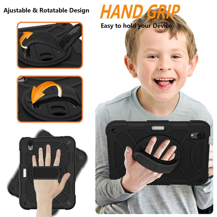 For iPad mini (2024) / mini (2021) Silicone+PC Protective Cover Rotating Kickstand Shockproof Tablet Case with Pencil Holder - Black - 5