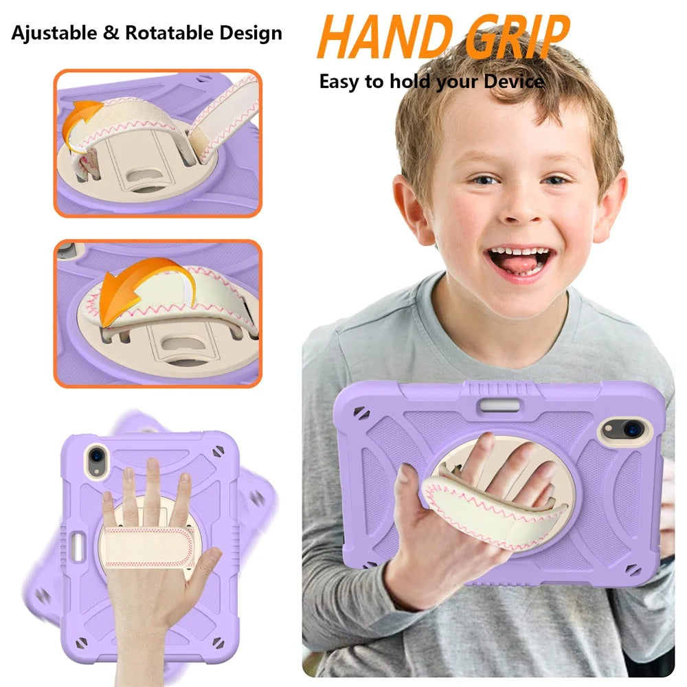 For iPad mini (2024) / mini (2021) Tablet Case Silicone+PC Rotating Kickstand Cover with Pencil Holder / Shoulder Strap - Purple - 2