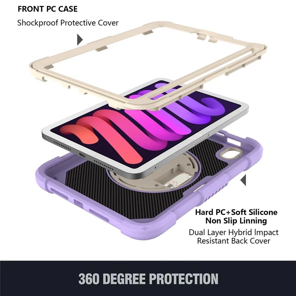 For iPad mini (2024) / mini (2021) Tablet Case Silicone+PC Rotating Kickstand Cover with Pencil Holder / Shoulder Strap - Purple - 4
