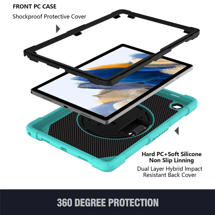For Samsung Galaxy Tab A8 10.5 (2021) / (2022) Tablet Case Silicone+PC Rotating Kickstand Rugged Cover - Mint Green - 3