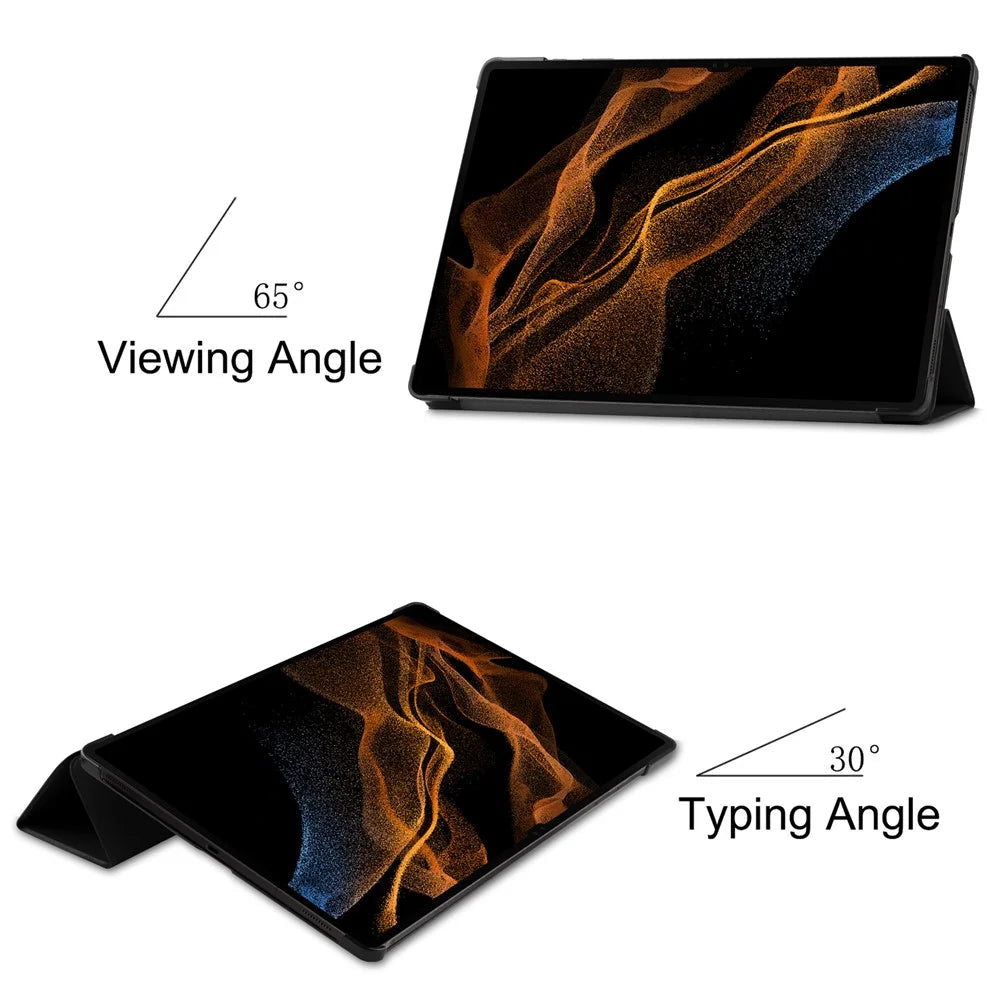For Samsung Galaxy Tab S8 Ultra Tri-fold Stand Tablet Case Auto Wake / Sleep Leather Tablet Cover - Black - 3
