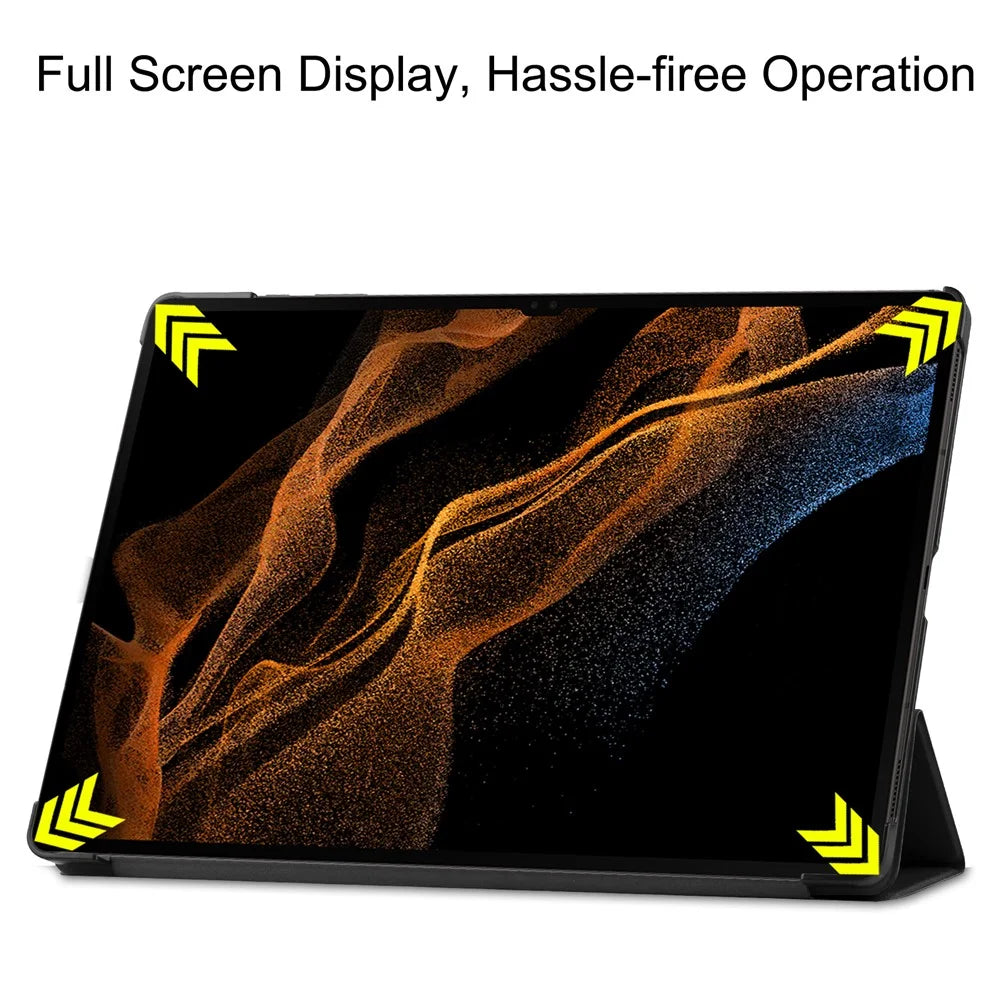 For Samsung Galaxy Tab S8 Ultra Tri-fold Stand Tablet Case Auto Wake / Sleep Leather Tablet Cover - Black - 4