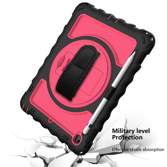 Kickstand Case for iPad Pro 9.7 inch (2016) / iPad 9.7-inch (2017) / (2018) / iPad Air 2 Silicone+PC Tablet Cover with Shoulder Strap - Black+Rose - 5