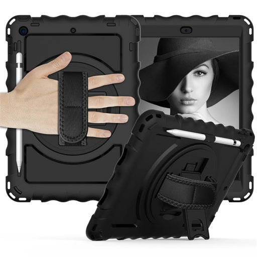 For iPad 10.2 (2021) / (2020) / (2019) Rotating Kickstand Tablet Case Silicone+PC Anti-drop Tablet Cover - Black - 1