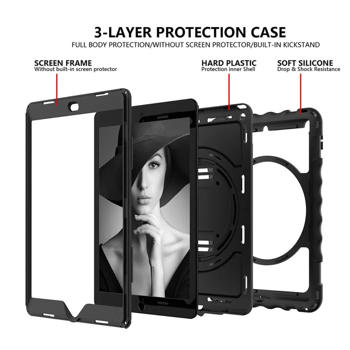For iPad 10.2 (2021) / (2020) / (2019) Rotating Kickstand Tablet Case Silicone+PC Anti-drop Tablet Cover - Black - 3