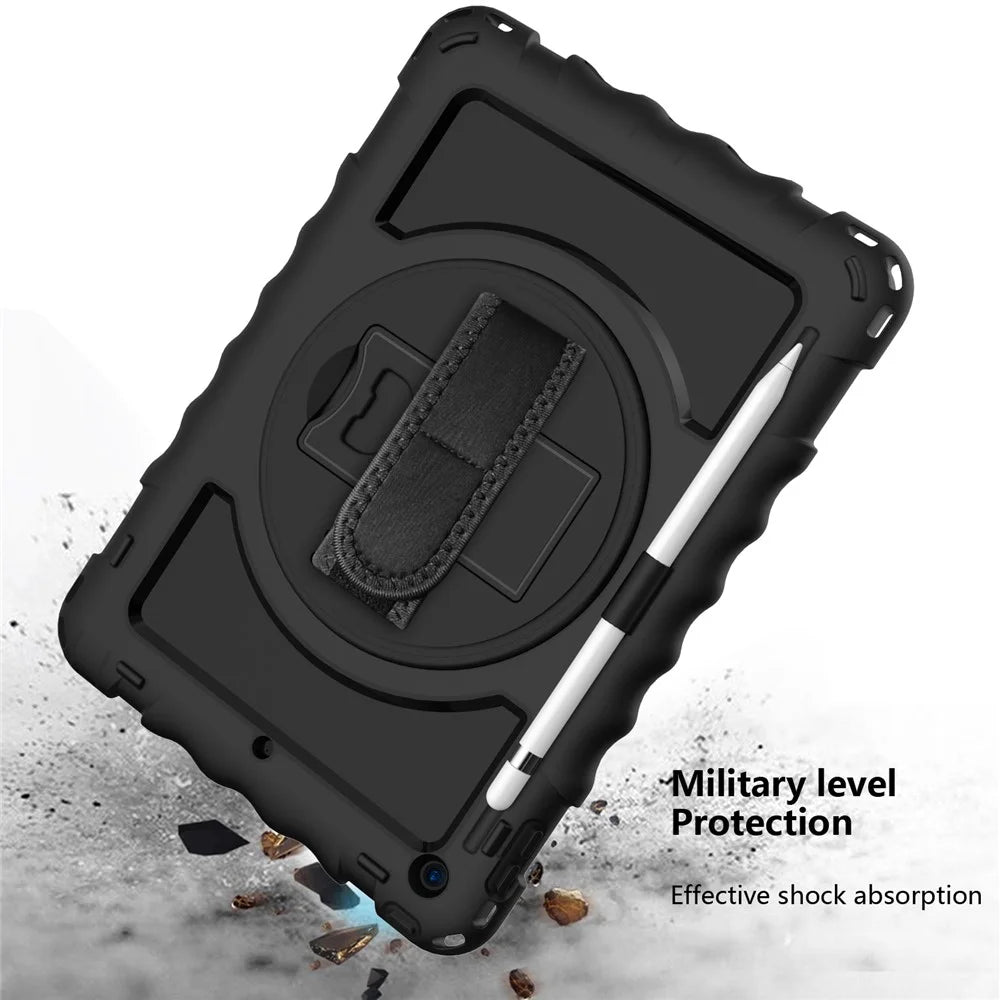 For iPad 10.2 (2021) / (2020) / (2019) Rotating Kickstand Tablet Case Silicone+PC Anti-drop Tablet Cover - Black - 4